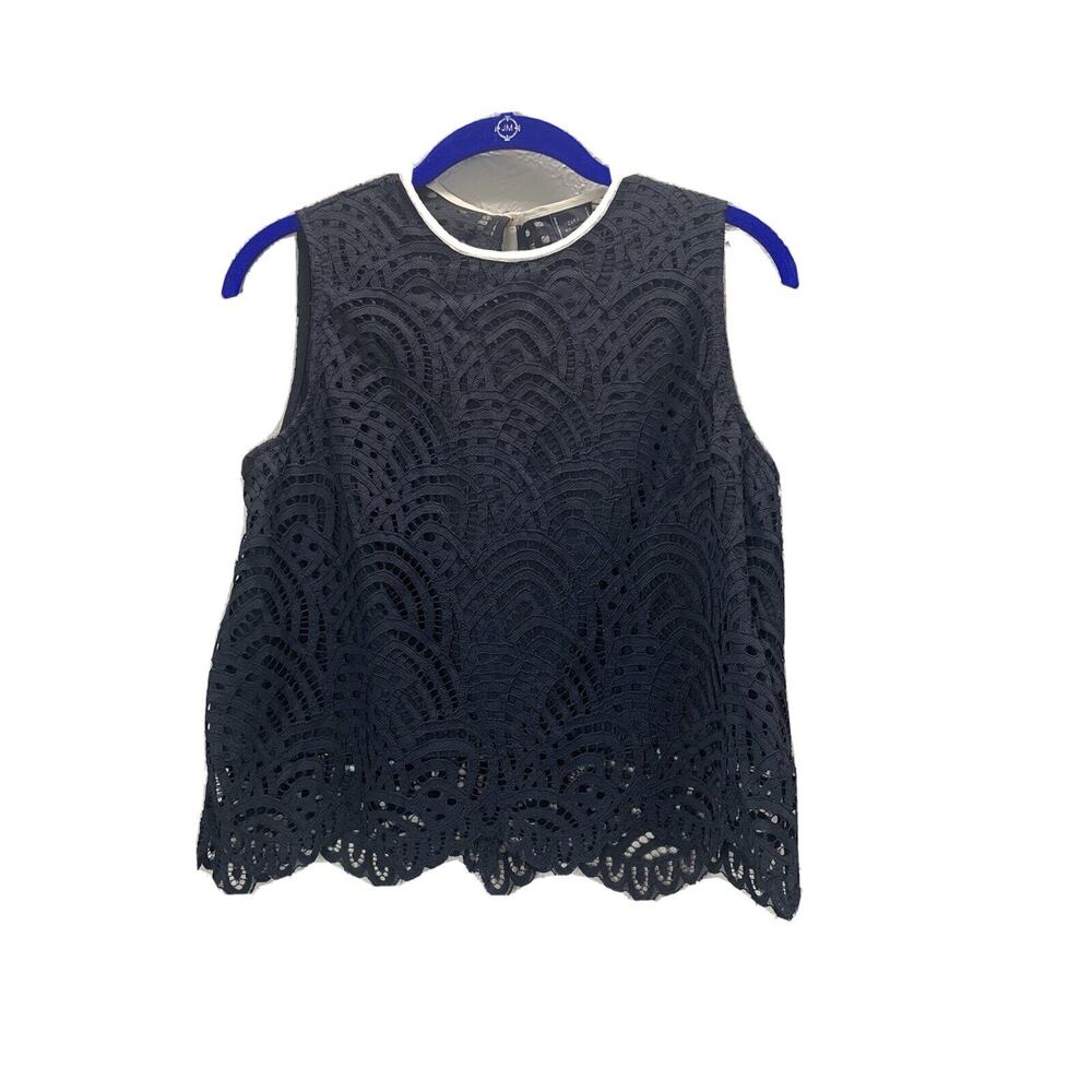 Zara W&B Collection Women Black Sleeveless Crew‎ Neck Crochet Blouse Size Medium